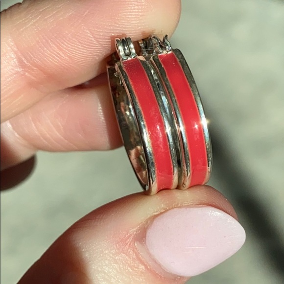 Red & Silver Pair of Hoop Earrings - Picture 1 of 6